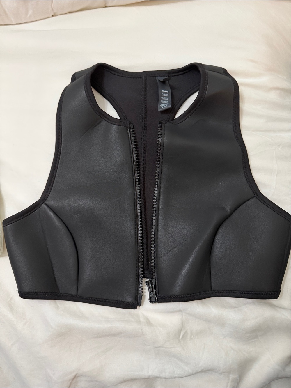 SKIMS Black Front-Zip Neoprene Bikini Top